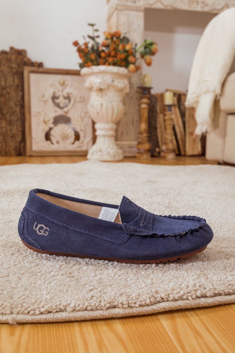 UGG Leather Suede Moccasin Loafer - Navy