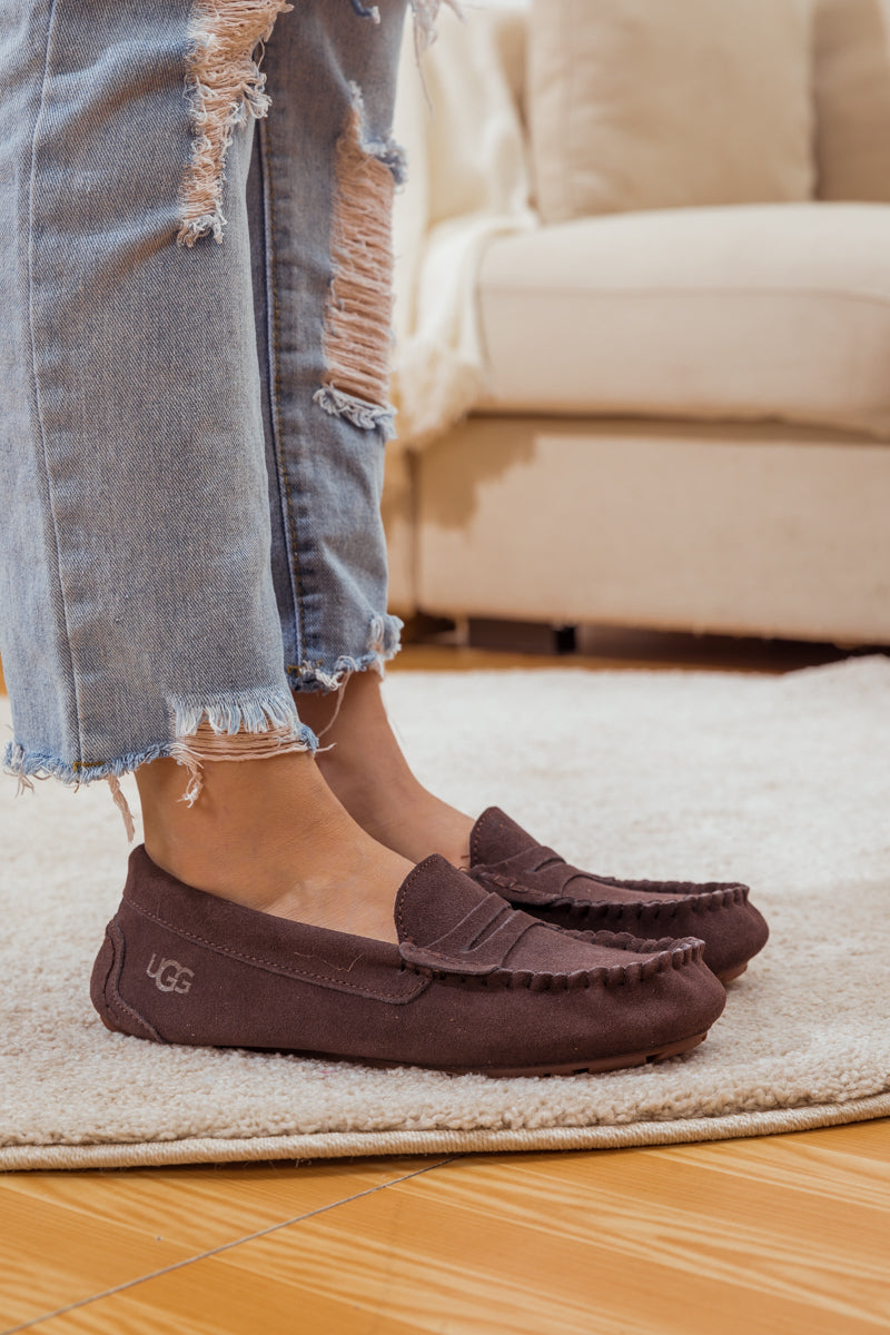 UGG Leather Suede Moccasin Loafer - Brown