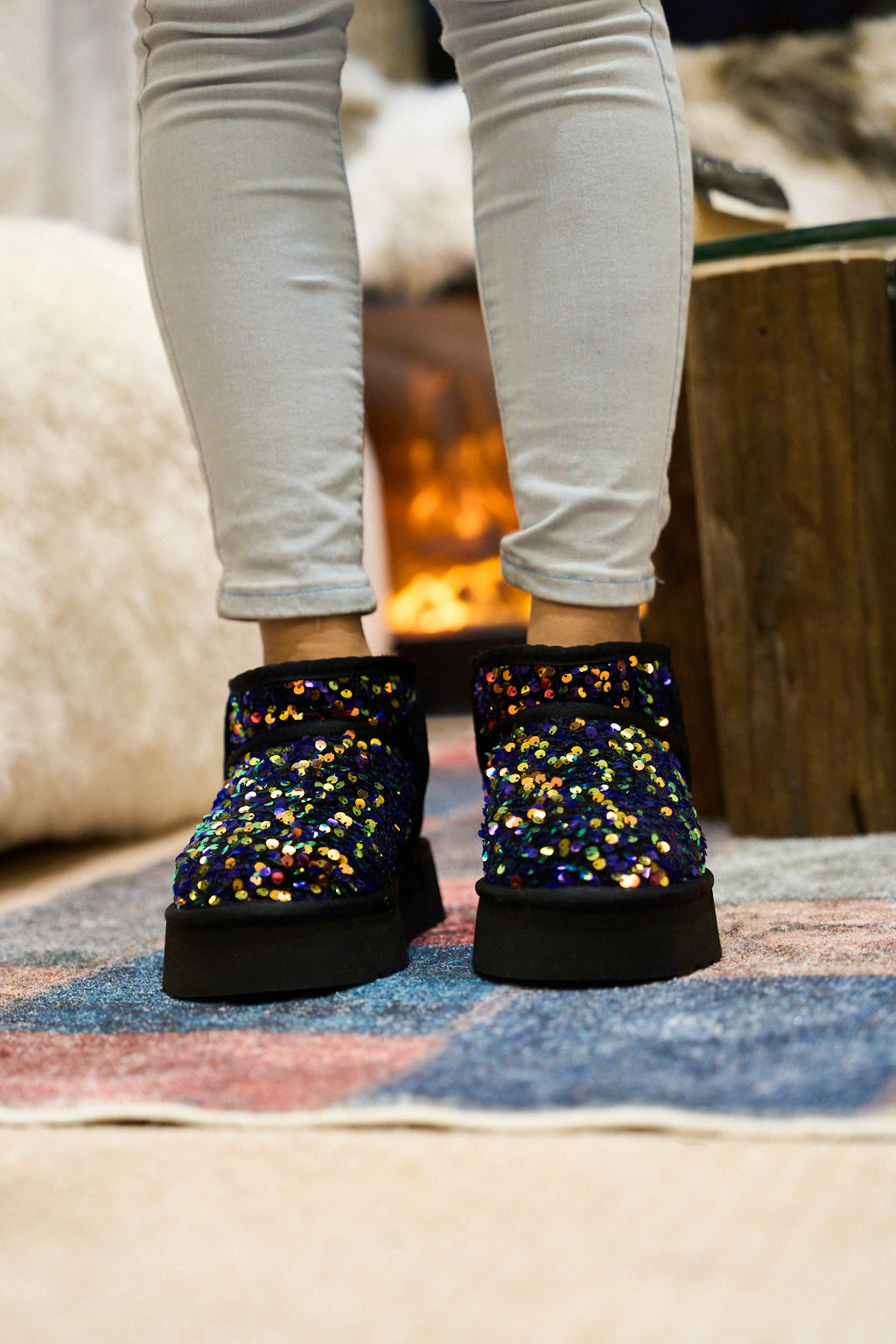 UGG Mini Glitter Low Ankle Platform Boots - Multi