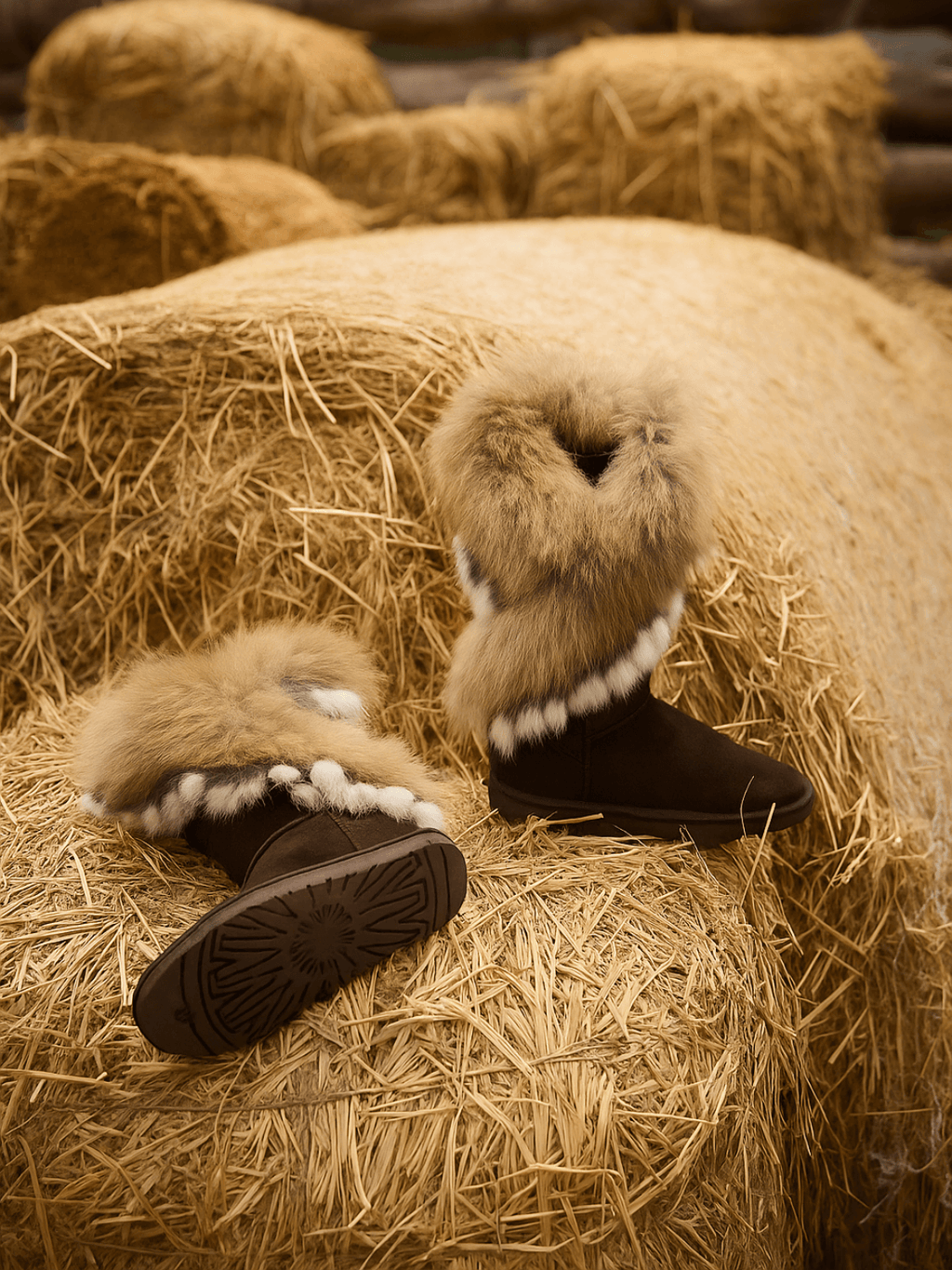 UGG Faux Fur Wool-Lined Grazing Calf Boots - Chocolate