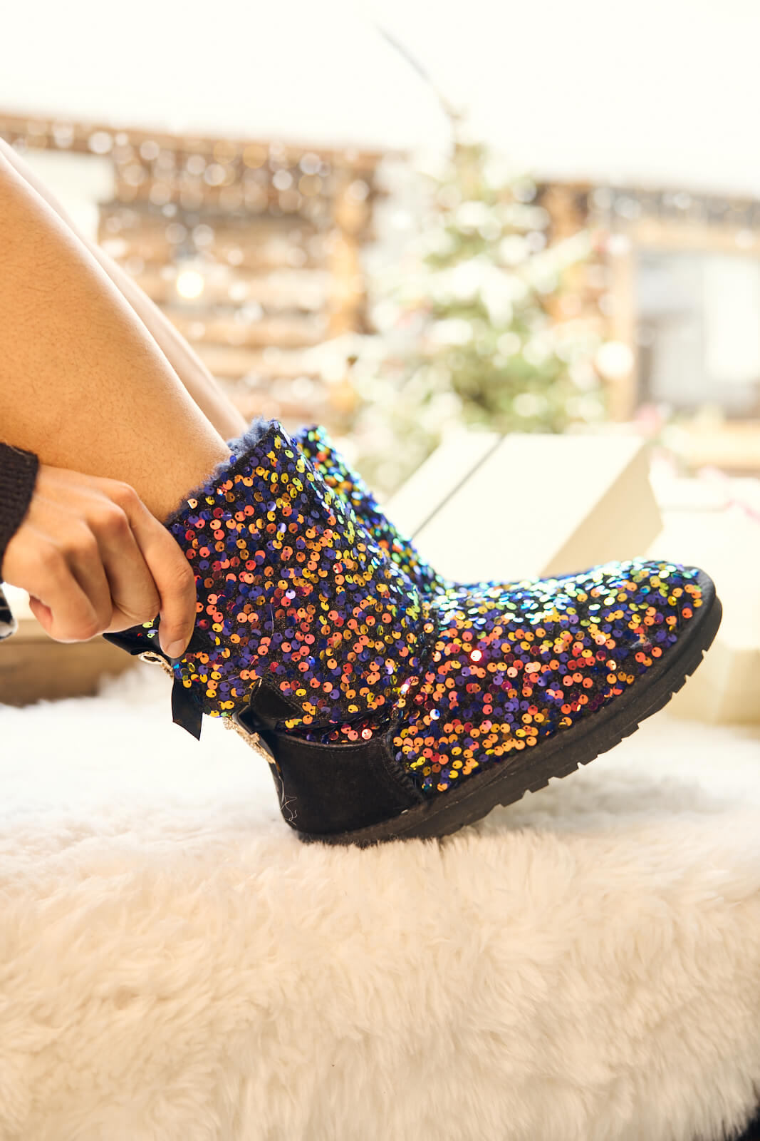 UGG Haute Holidays Sequin Glam Shearling Boots - Multi