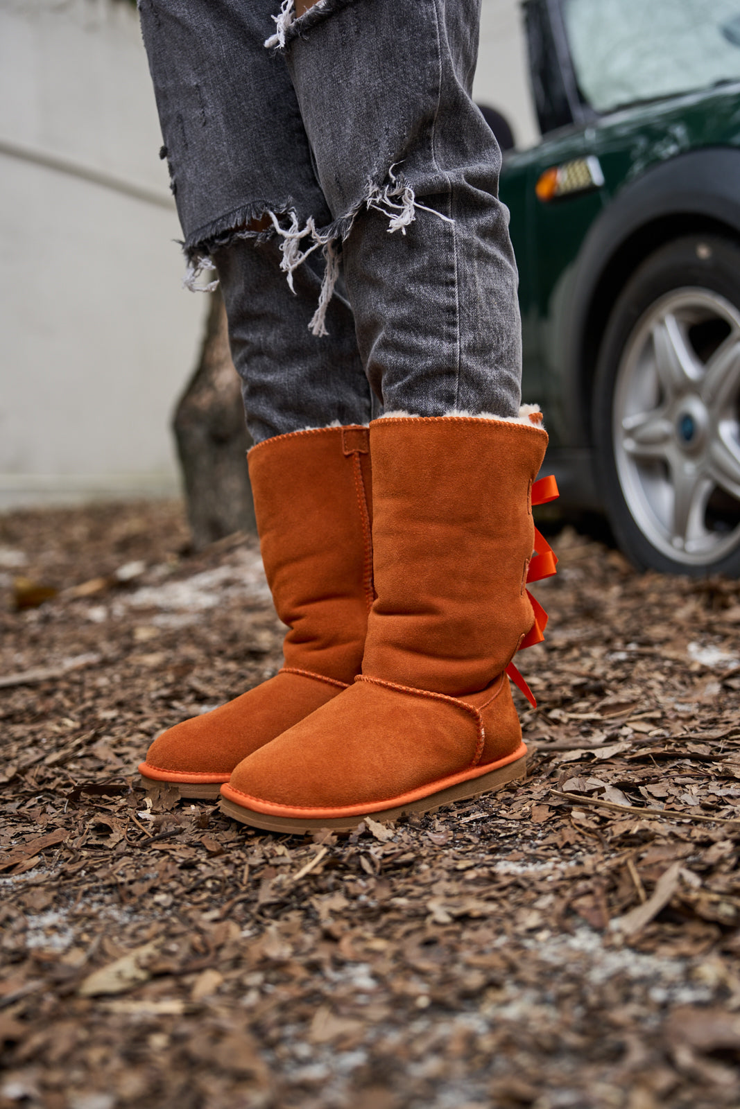 UGG Tri Ribbon Bow Suede Boots - Orange