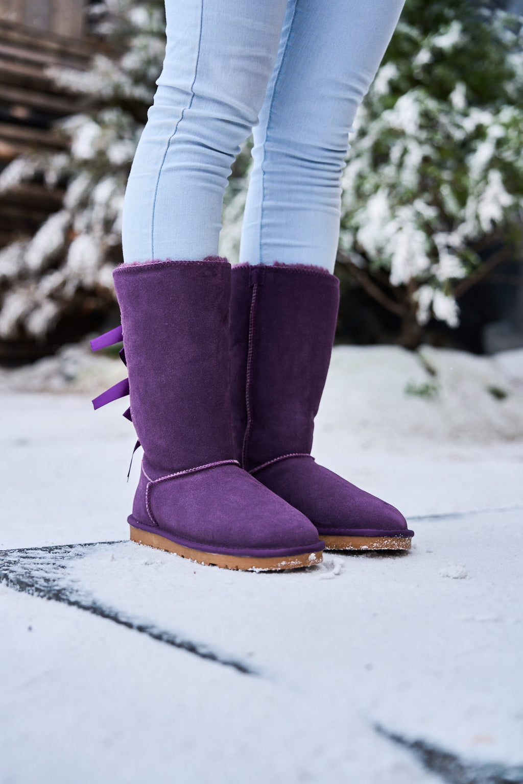 UGG Tri Ribbon Bow Suede Boots - Purple