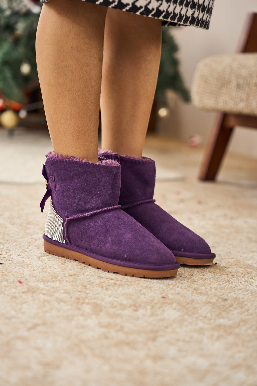 UGG Rhinestone Bailey Bow Sequin UGG Boots - Purple
