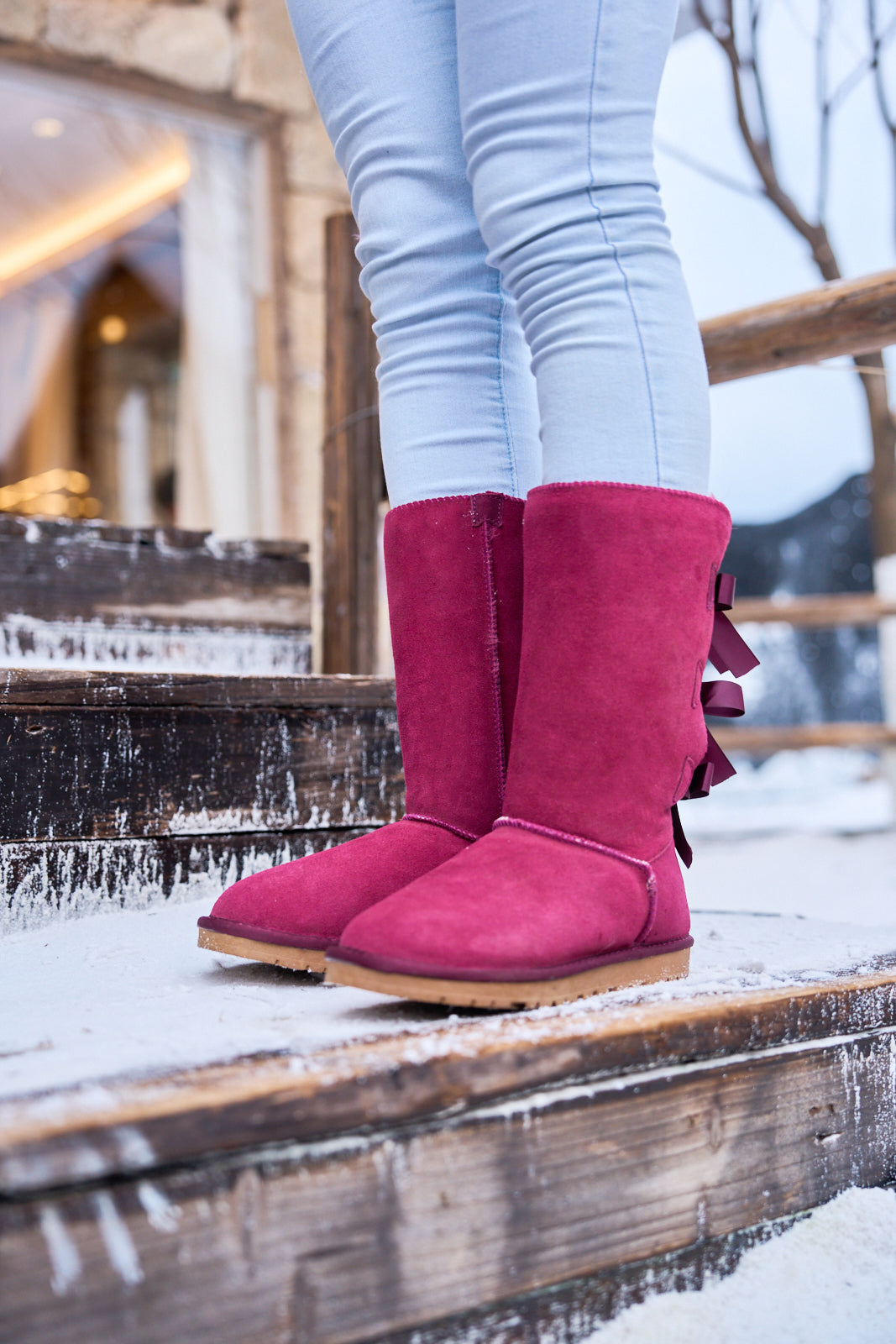 UGG Tri Ribbon Bow Suede Boots - Claret