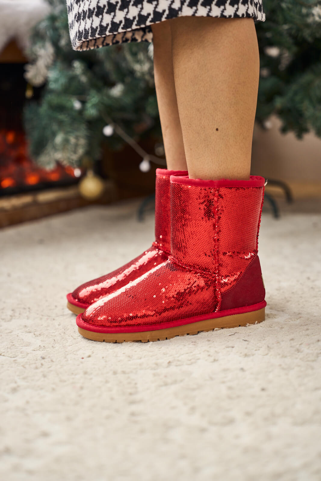 UGG Dallas Glam Sequin Shearling Boots - Crimson