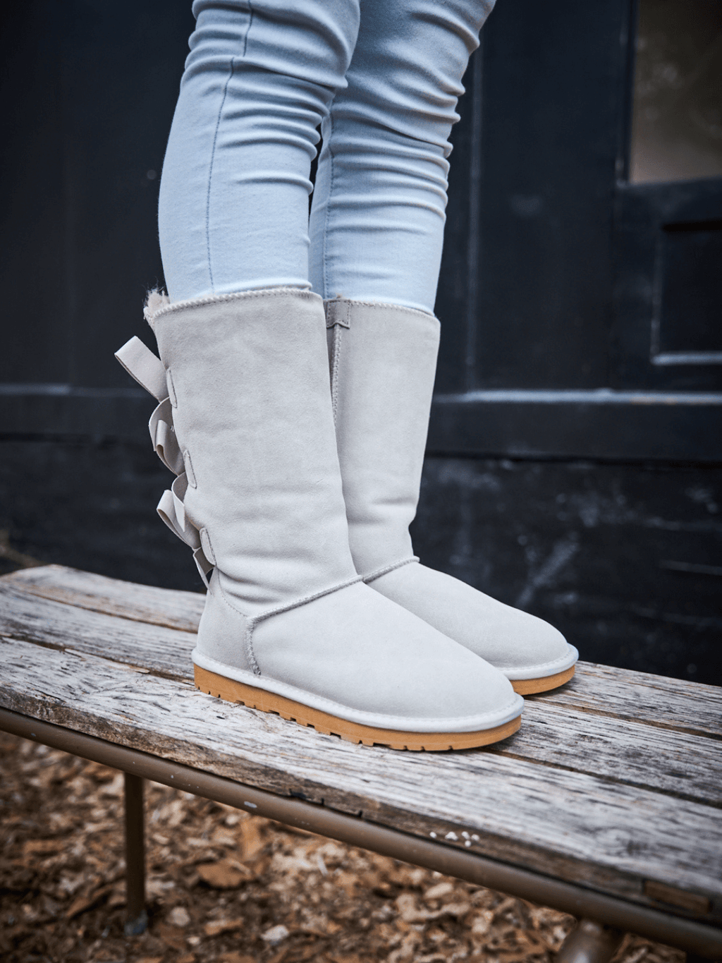 UGG Tri Ribbon Bow Suede Boots - Pale