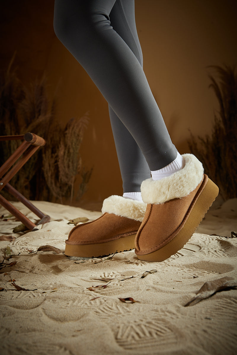 UGG Cuddle Up Wool-Lined Suede Bootie - Chestnut