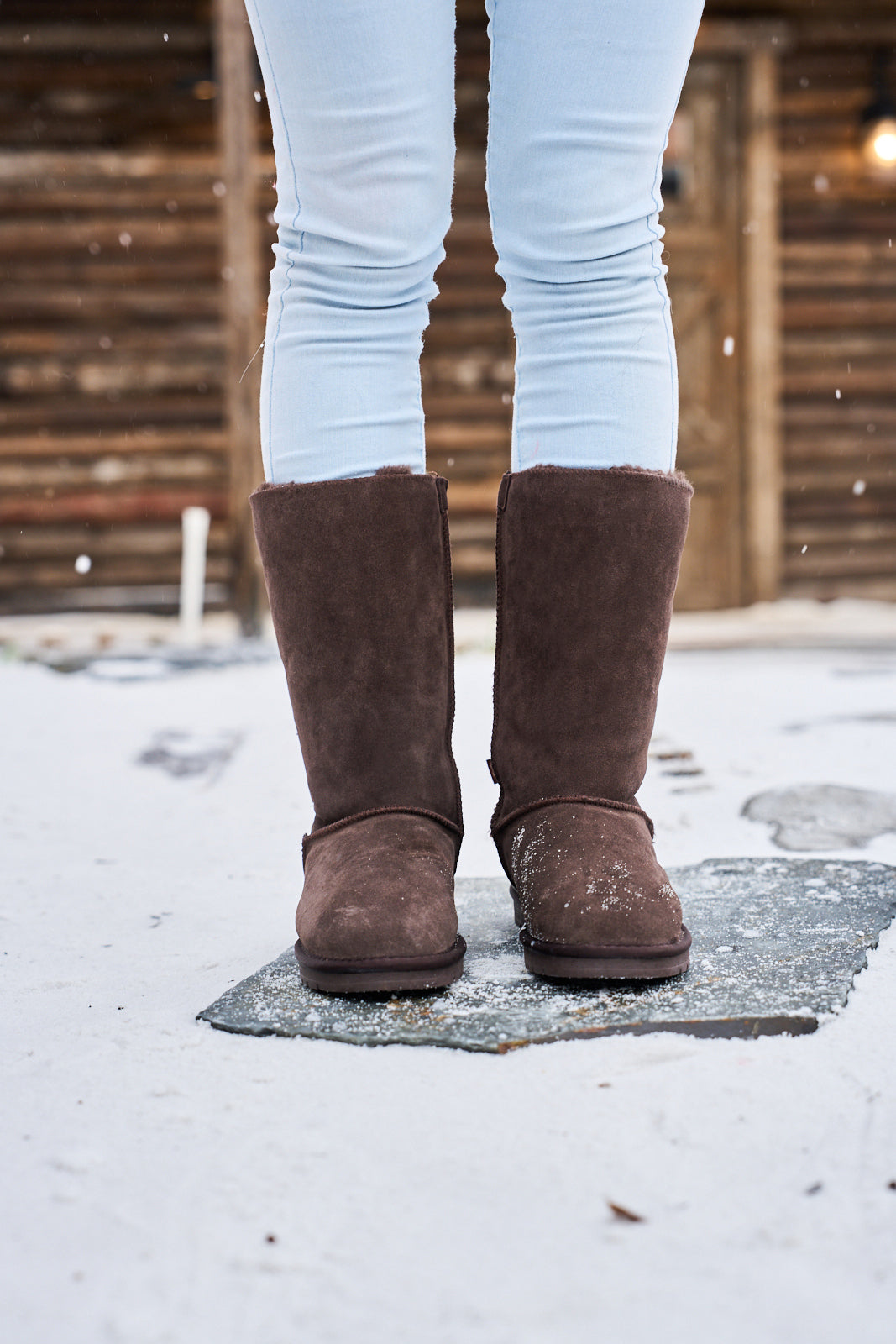 UGG Rhinestone Ribbon Tri-Tie Bow Suede Boots - Brown