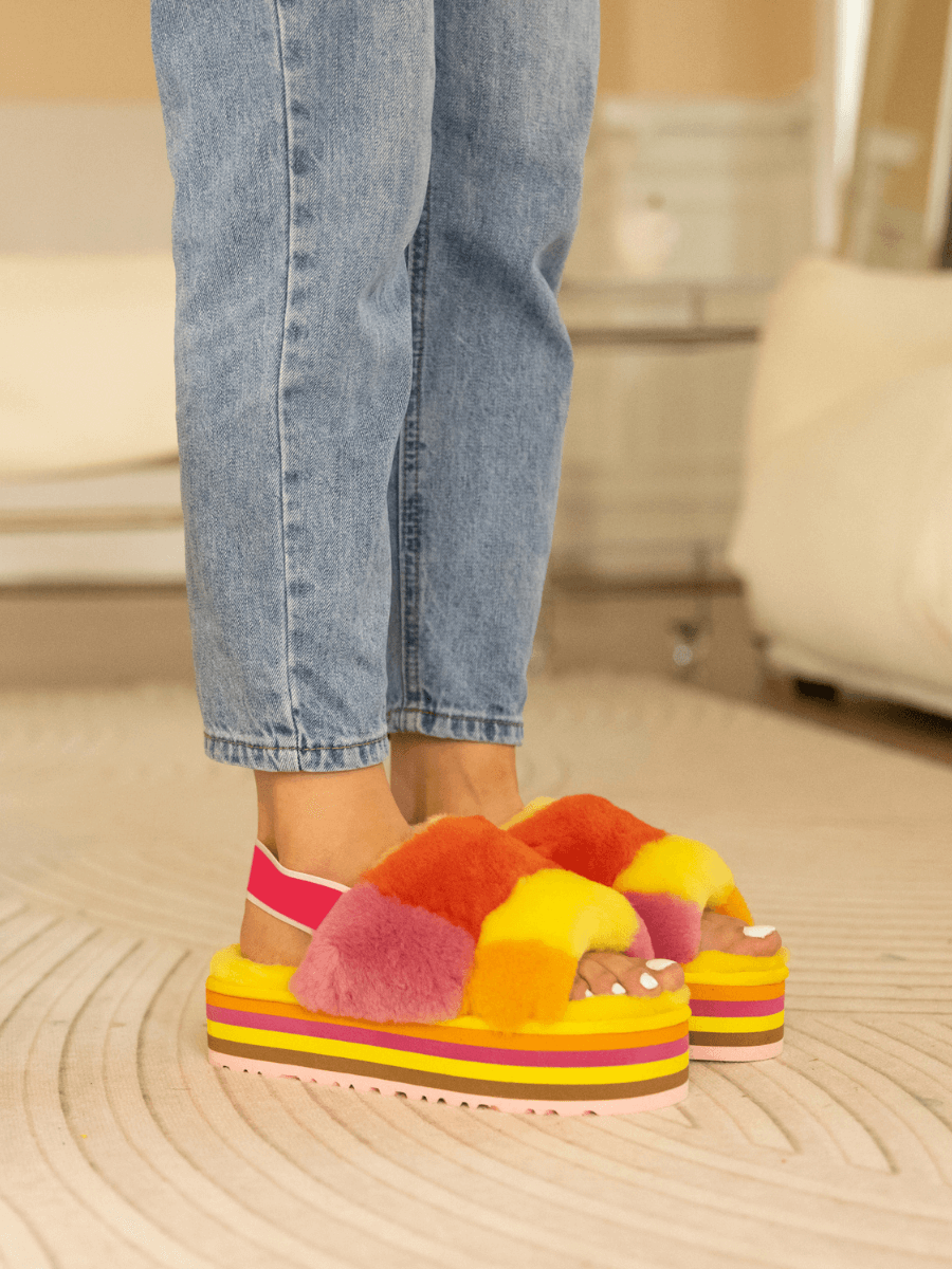 UGG Harmony Contrast Woolen Platform Slipper - Yellow