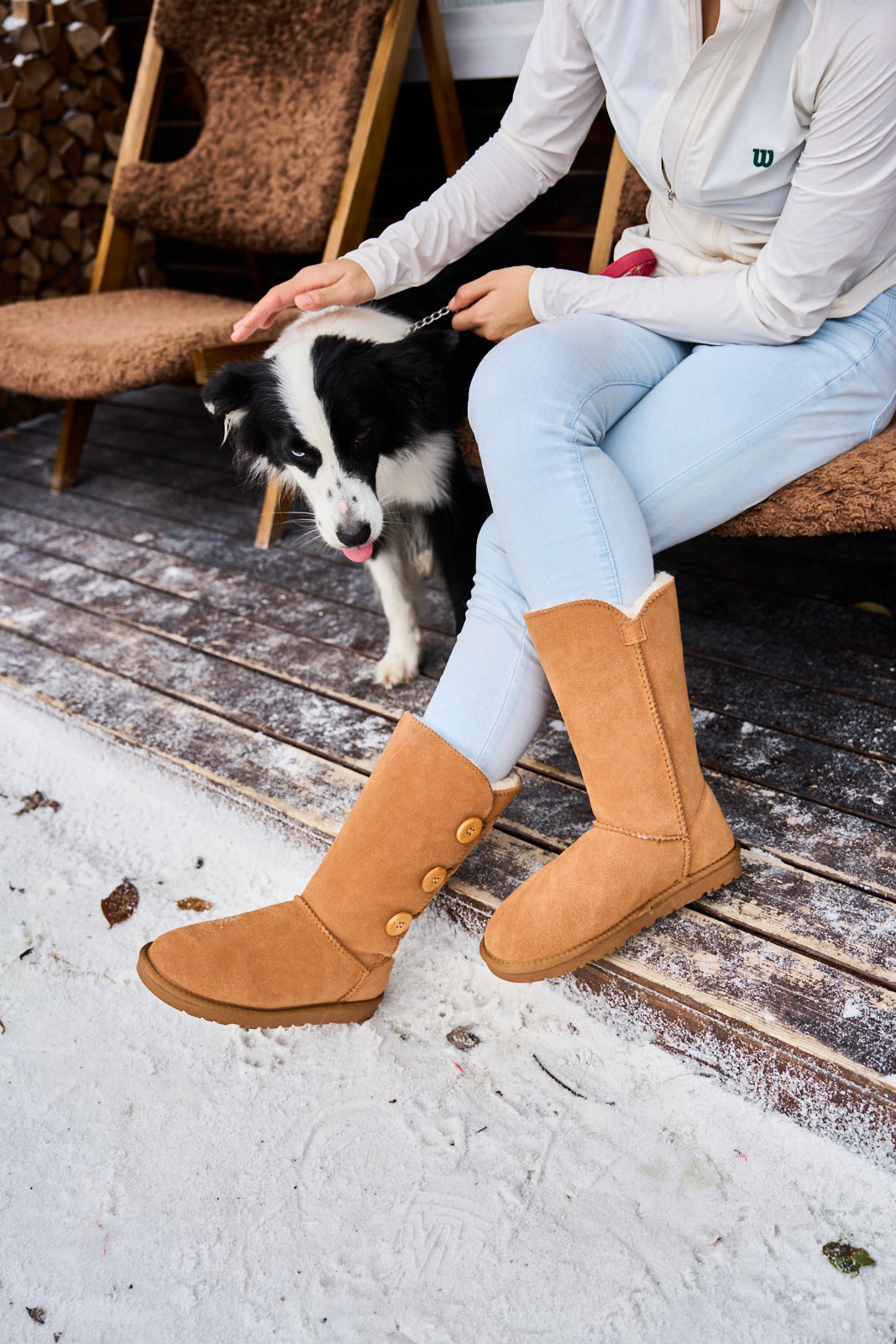 UGG Side Button Faux Fur-Lined Leather Suede Boots - Chestnut