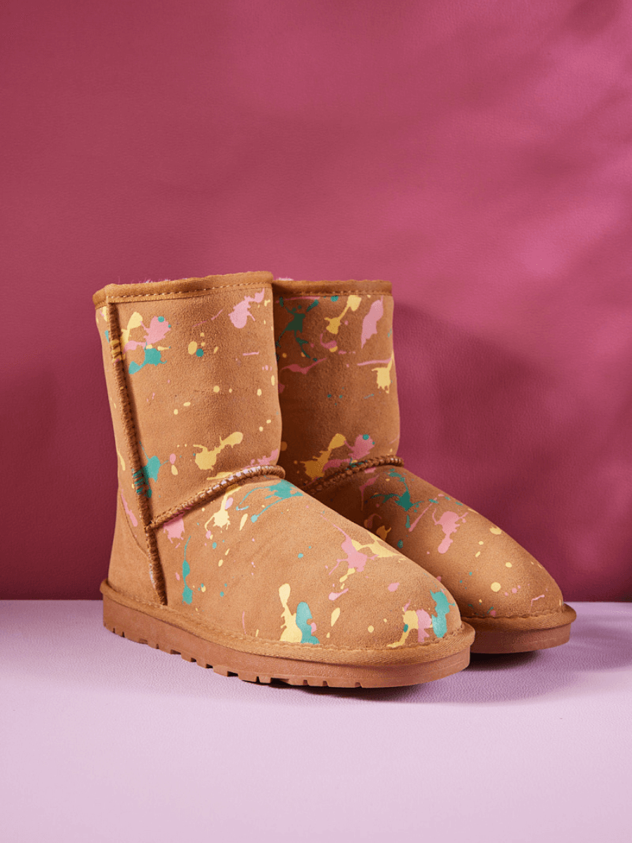 UGG Valerie Graffiti Patterned Shearling Boots - Chestnut