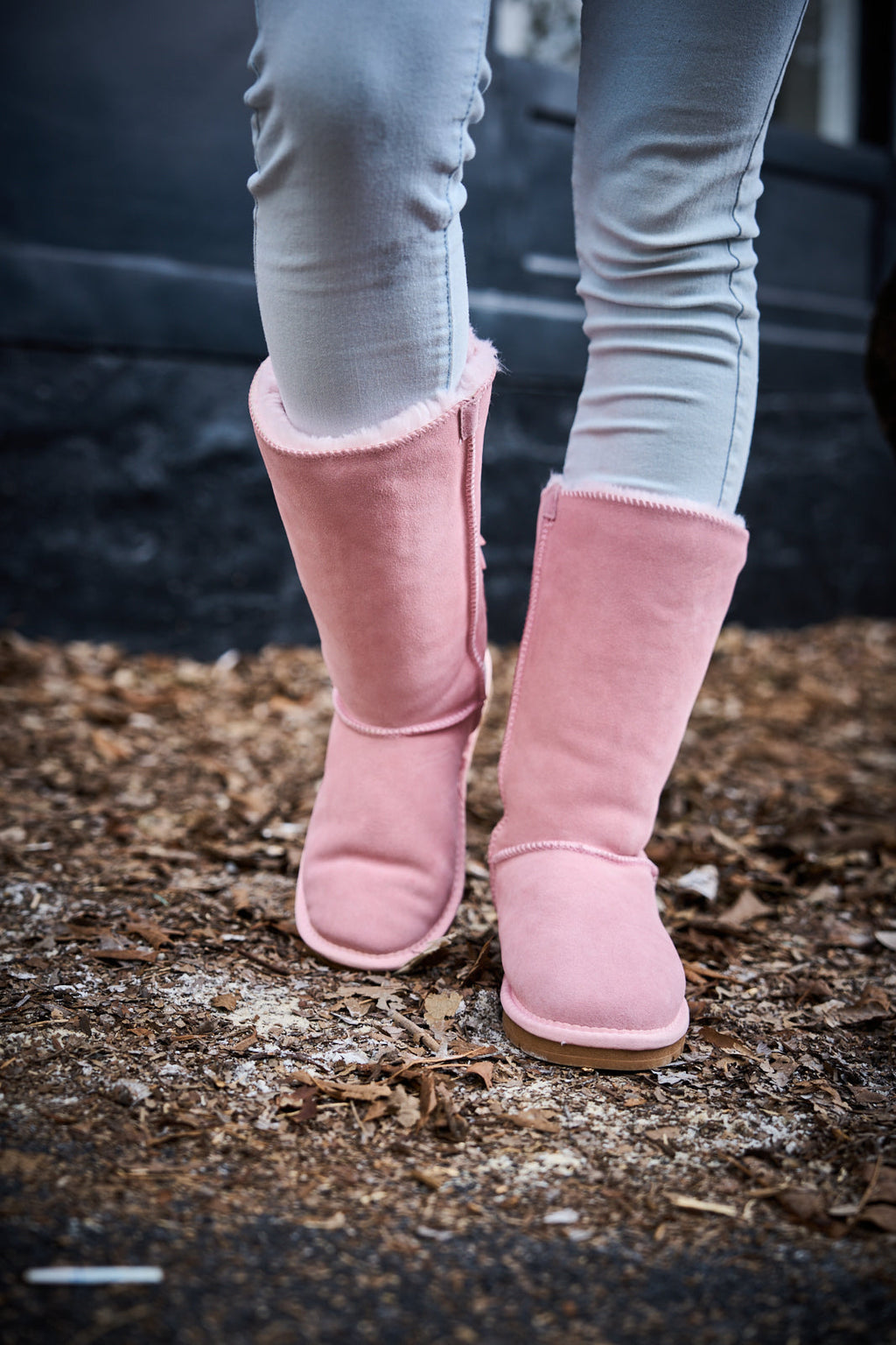 UGG Rhinestone Ribbon Tri-Tie Bow Suede Boots - Pink