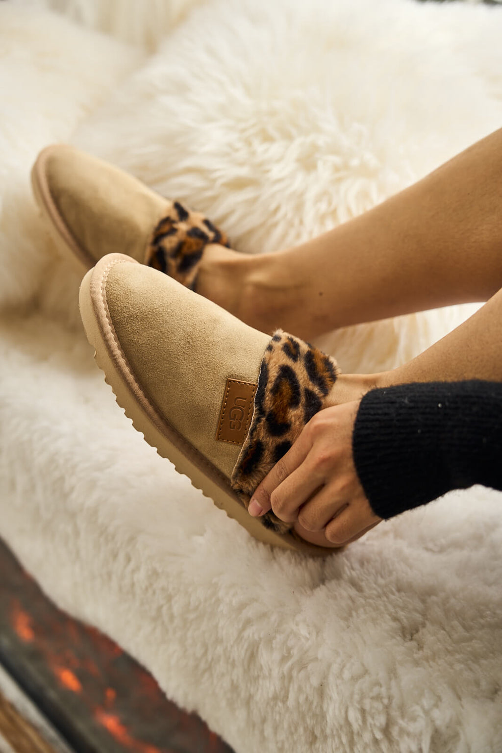 UGG Wild Whisper Animal Wool-Lined Slipper - Sand