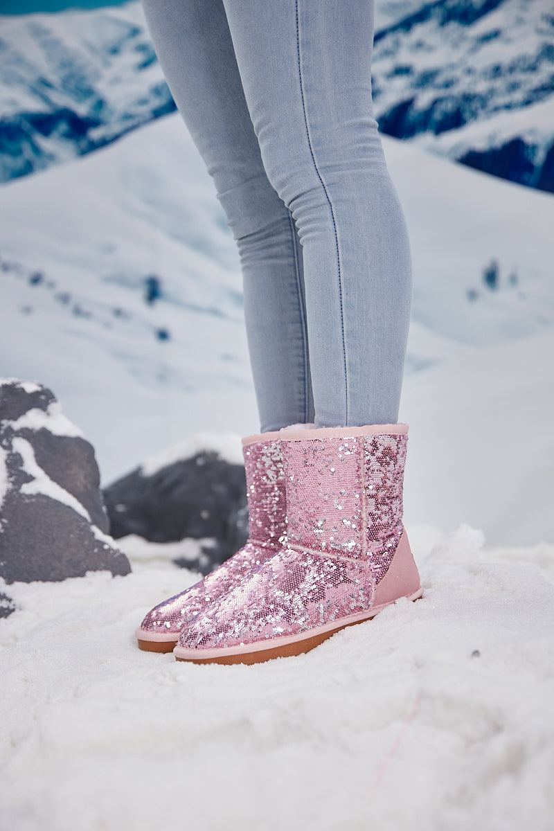 UGG Dallas Glam Sequin Shearling Boots - Baby Pink
