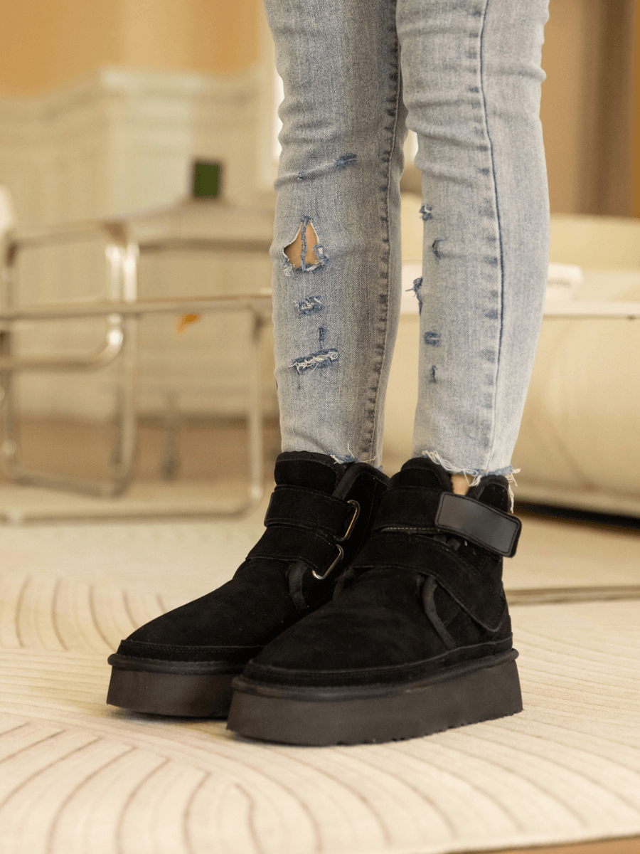 UGG Montford Wool-Lined Buckle Up Platform Boots – Black
