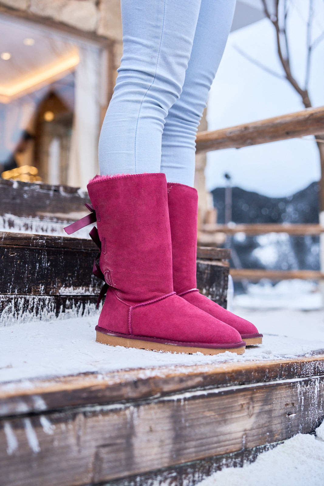 UGG Tri Ribbon Bow Suede Boots - Claret
