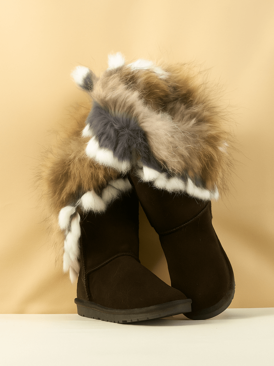 UGG Faux Fur Wool-Lined Grazing Calf Boots - Chocolate