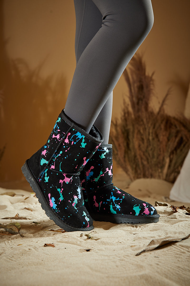 UGG Valerie Graffiti Patterned Shearling Boots - Black