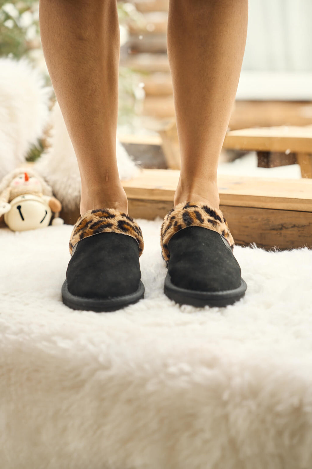UGG Wild Whisper Animal Wool-Lined Slipper - Black