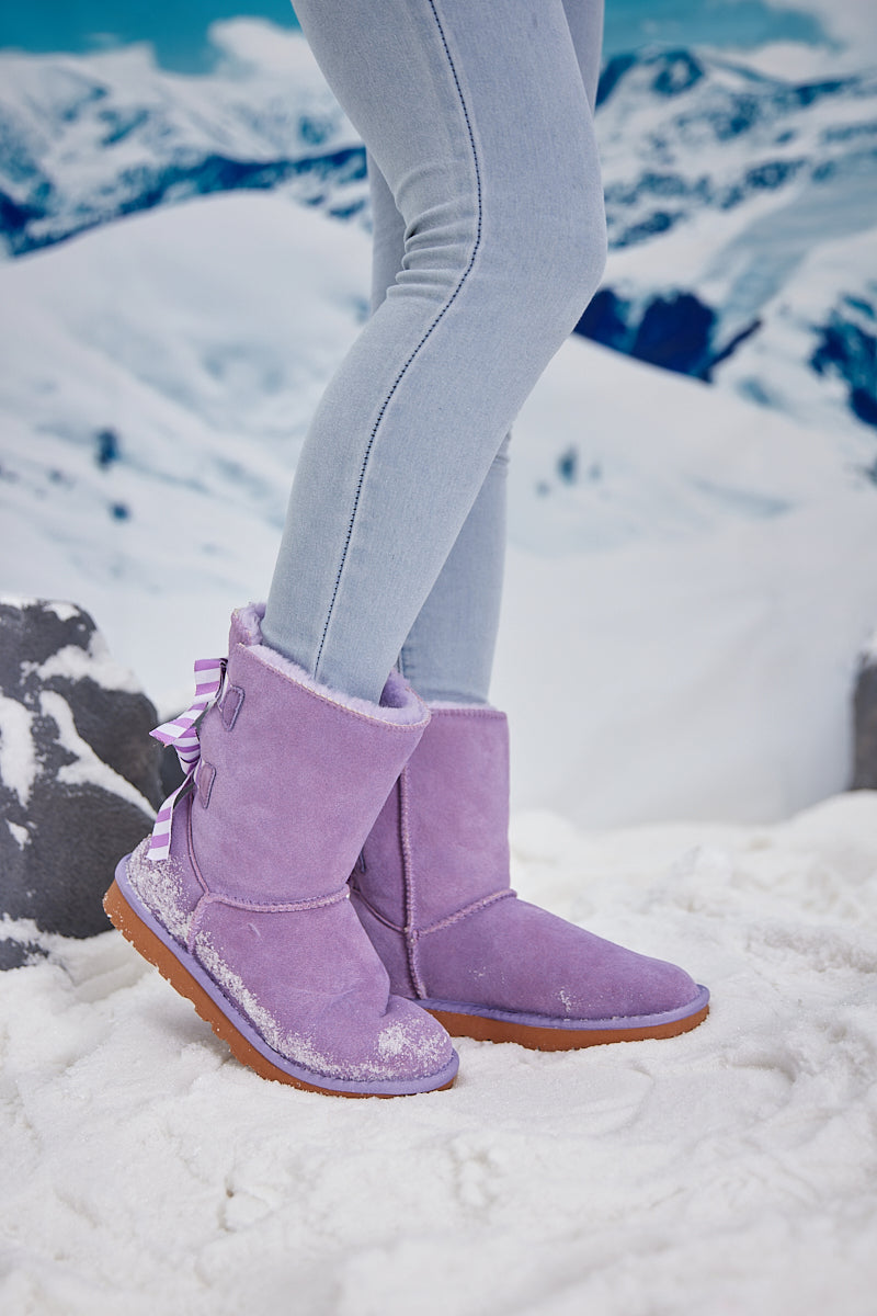 UGG Serenity Striped Bailey Bow Shearling Boots - Lavender