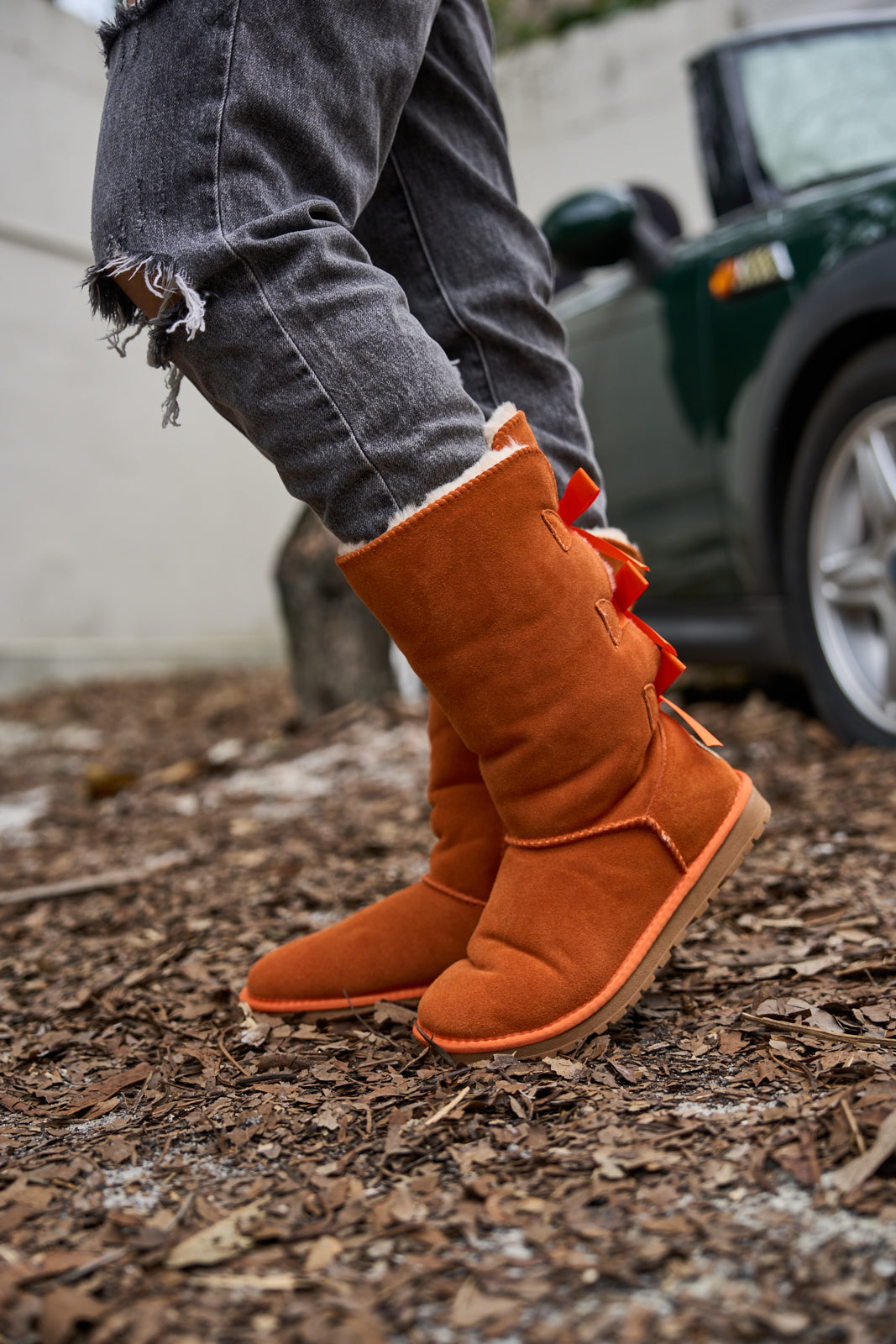 UGG Tri Ribbon Bow Suede Boots - Orange