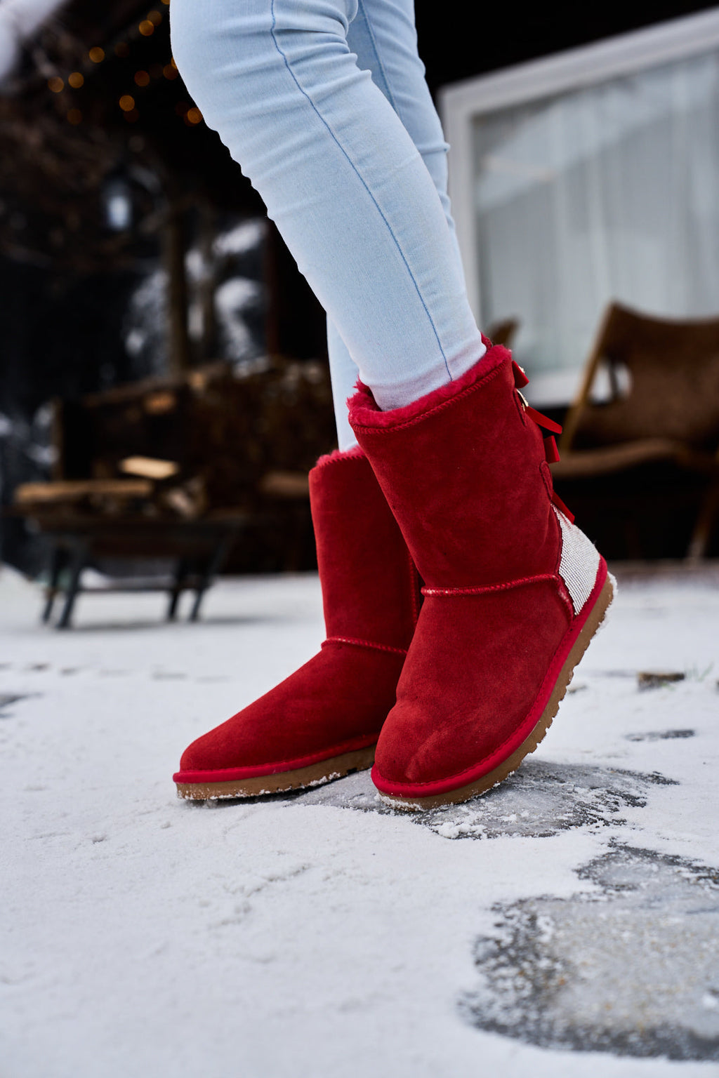 UGG Rhinestone Dual Bailey Bow Glam UGG Boots - Red