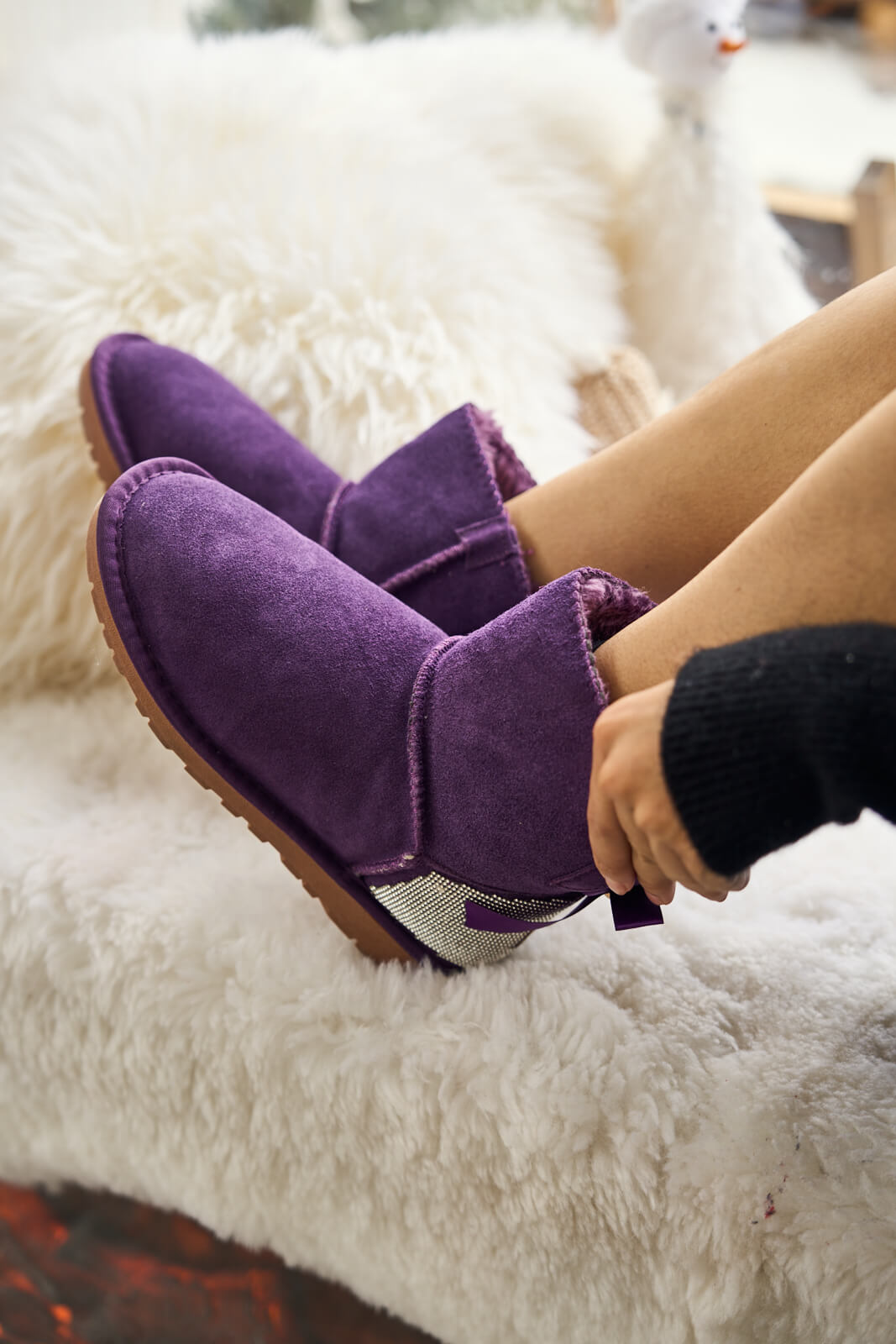 UGG Rhinestone Bailey Bow Sequin UGG Boots - Purple