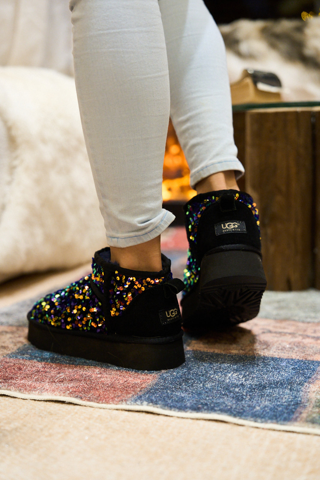 UGG Mini Glitter Low Ankle Platform Boots - Multi