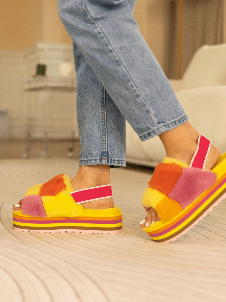 UGG Harmony Contrast Woolen Platform Slipper - Yellow
