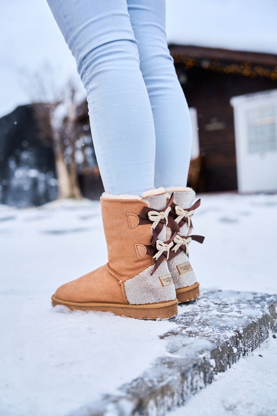 UGG Rhinestone Dual Bailey Bow Glam UGG Boots - Chestnut
