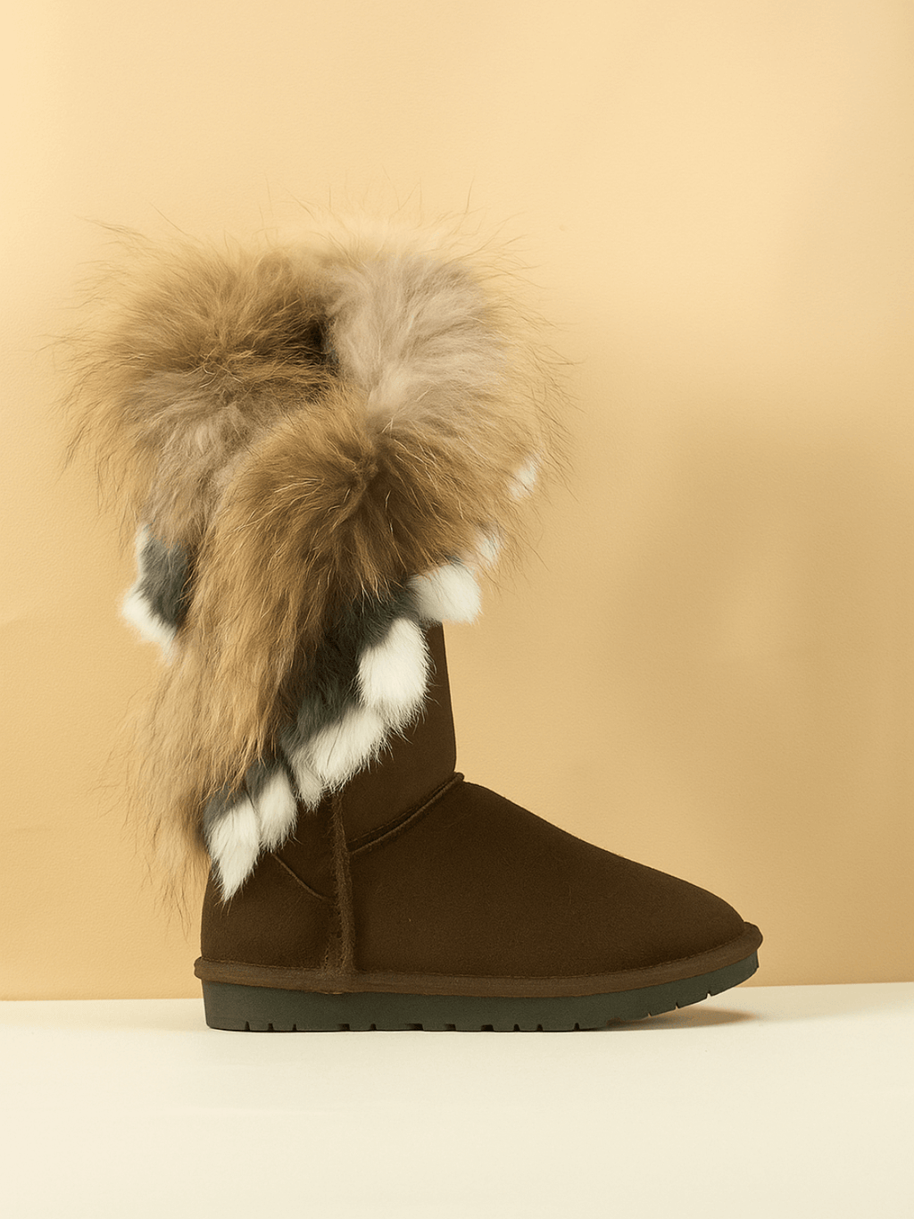 UGG Faux Fur Wool-Lined Grazing Calf Boots - Chocolate