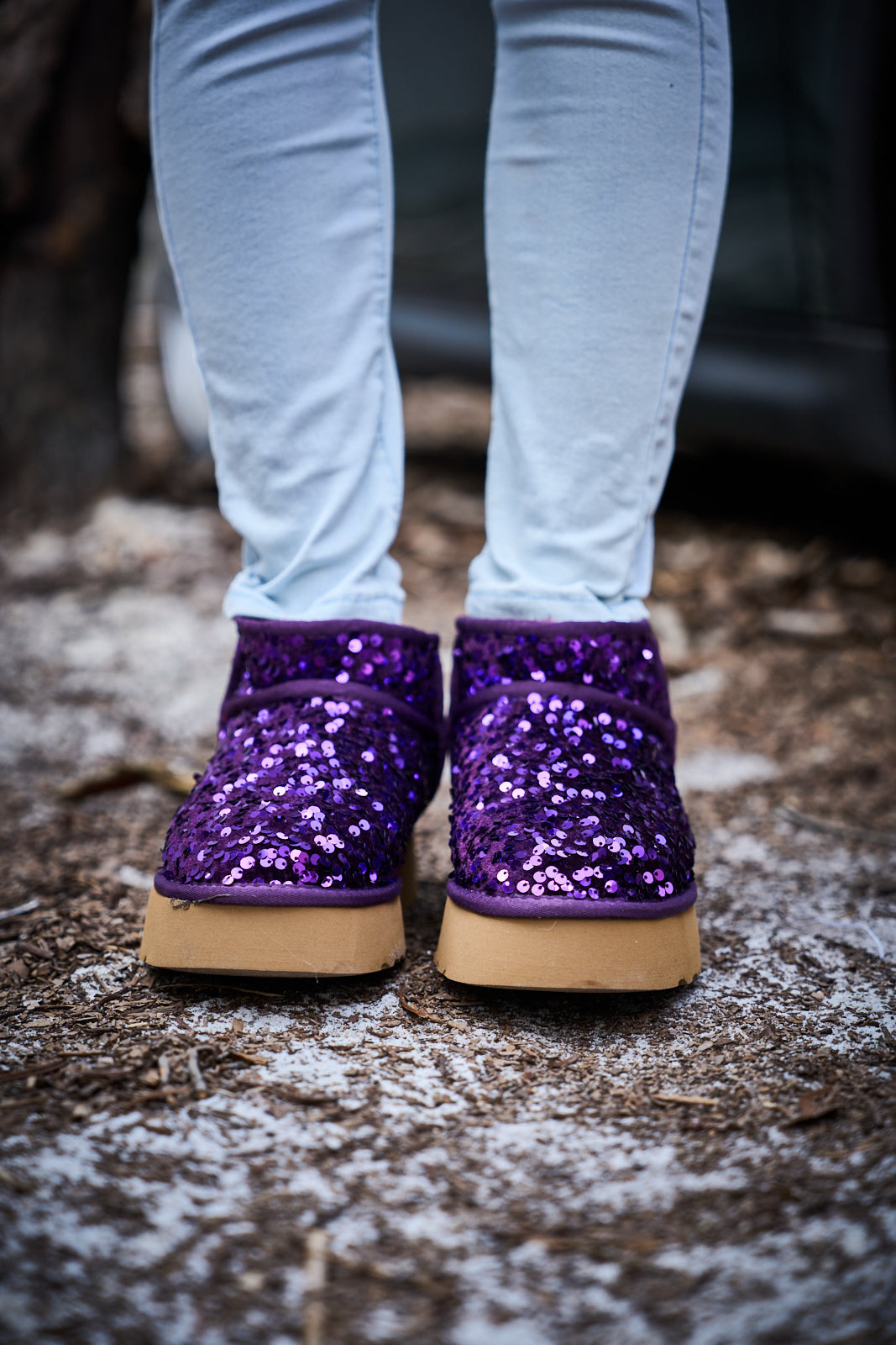 UGG Mini Glitter Low Ankle Platform Boots - Purple