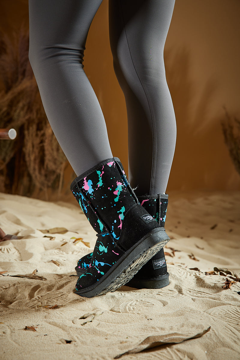 UGG Valerie Graffiti Patterned Shearling Boots - Black