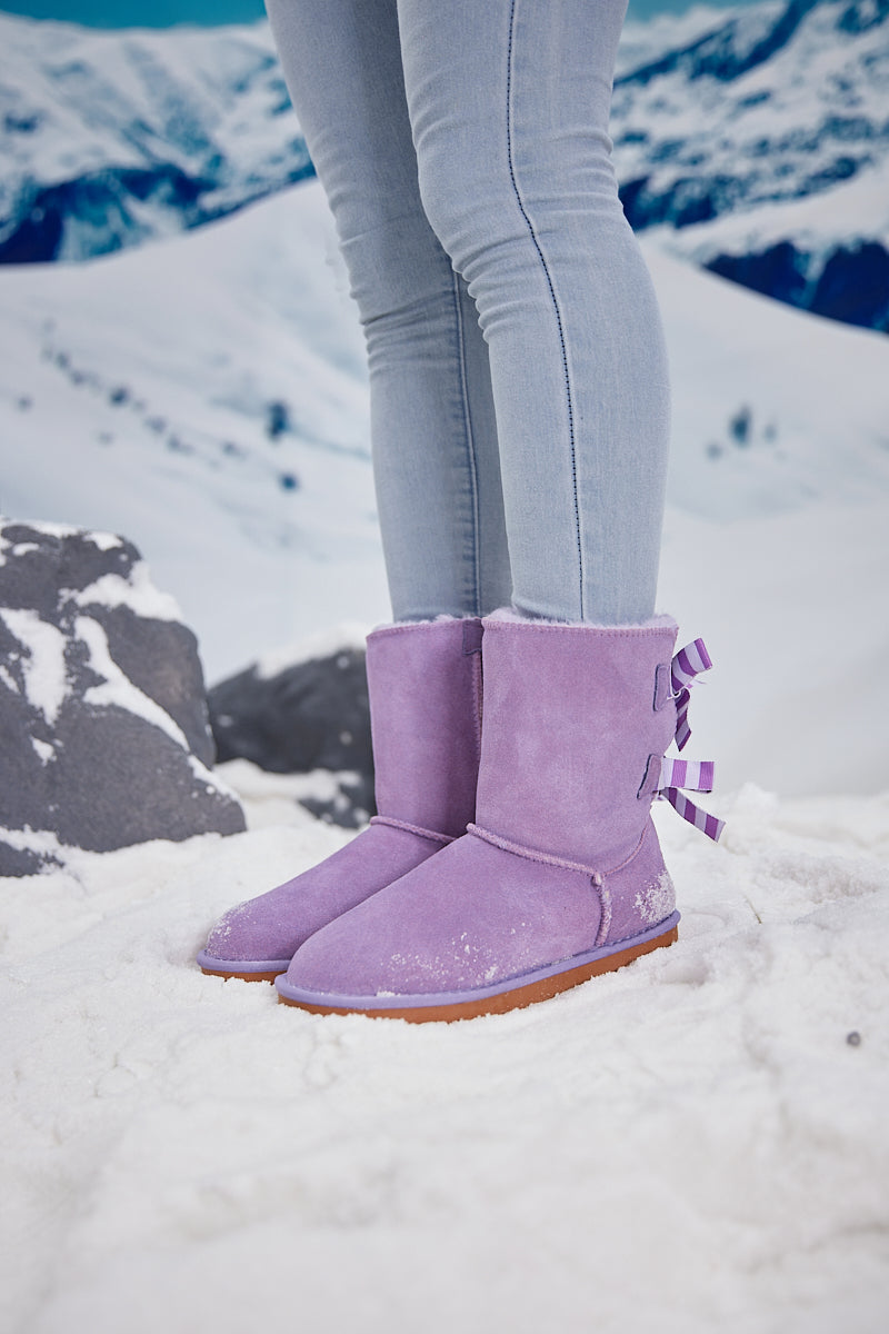 UGG Serenity Striped Bailey Bow Shearling Boots - Lavender
