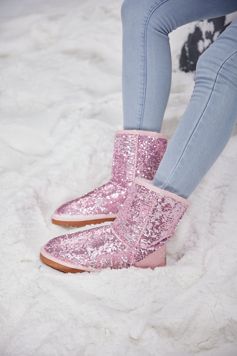UGG Dallas Glam Sequin Shearling Boots - Baby Pink