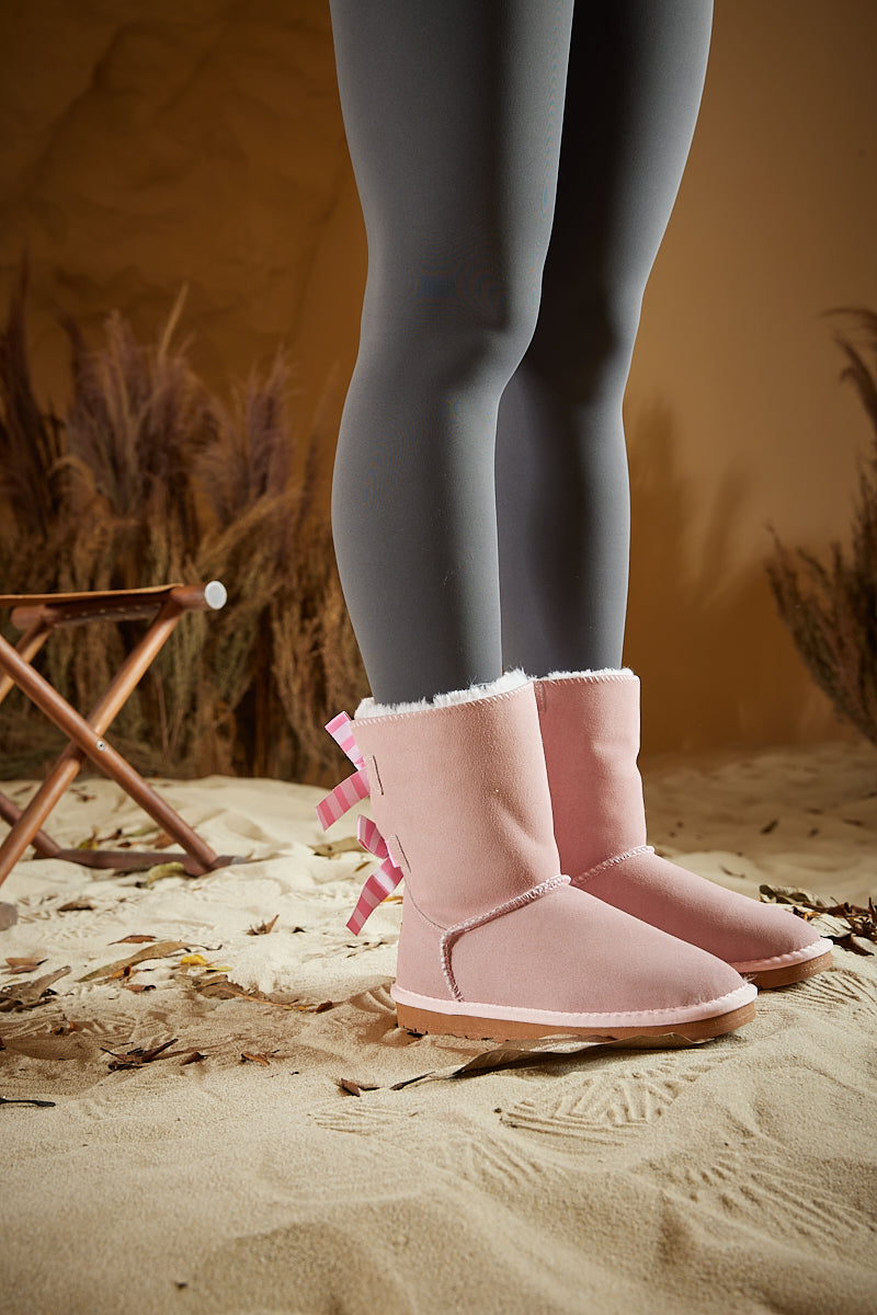 UGG Serenity Striped Bailey Bow Shearling Boots - Pink
