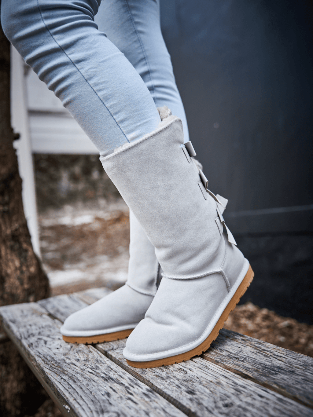 UGG Tri Ribbon Bow Suede Boots - Pale