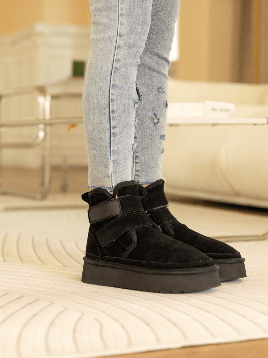 UGG Montford Wool-Lined Buckle Up Platform Boots – Black