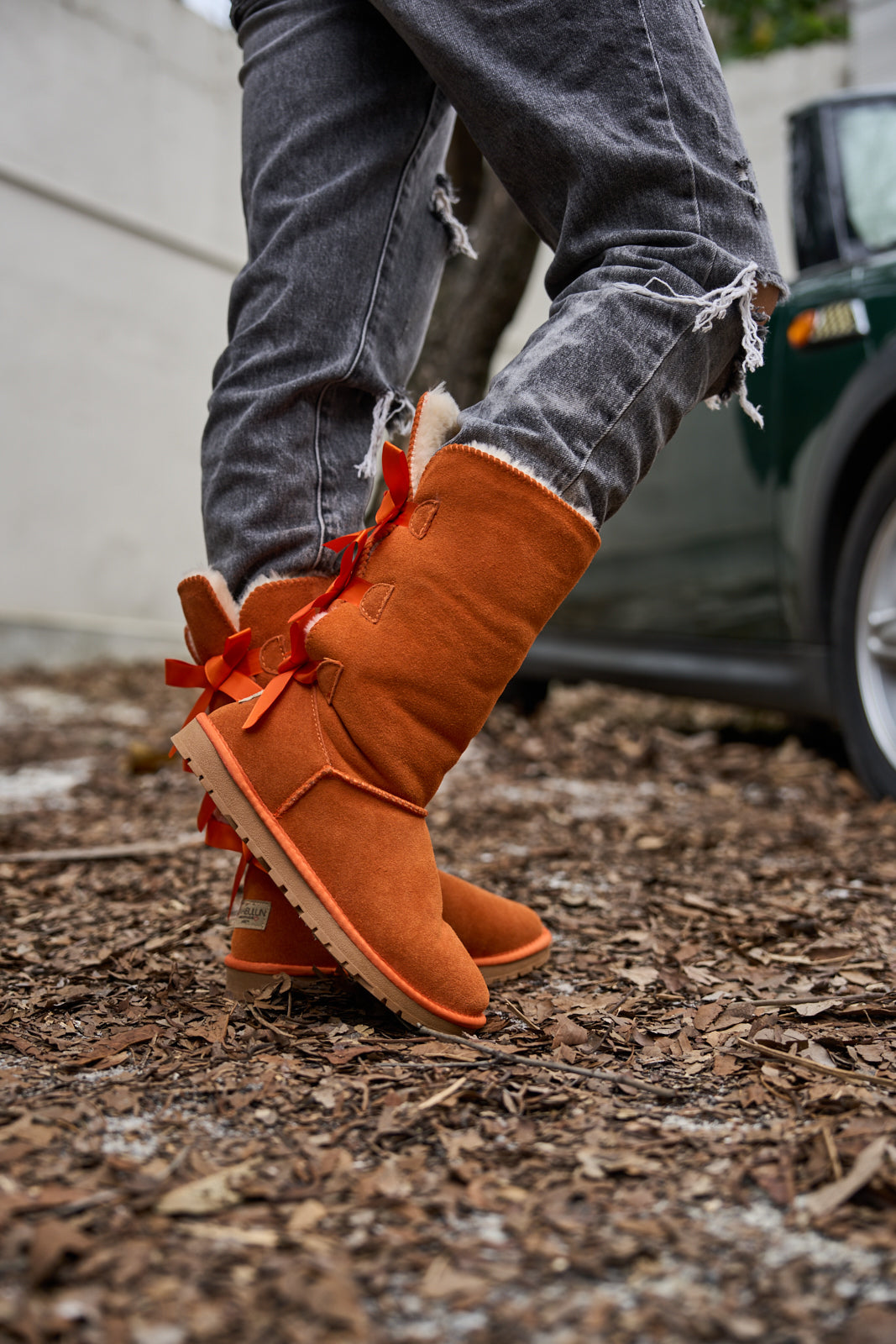UGG Tri Ribbon Bow Suede Boots - Orange