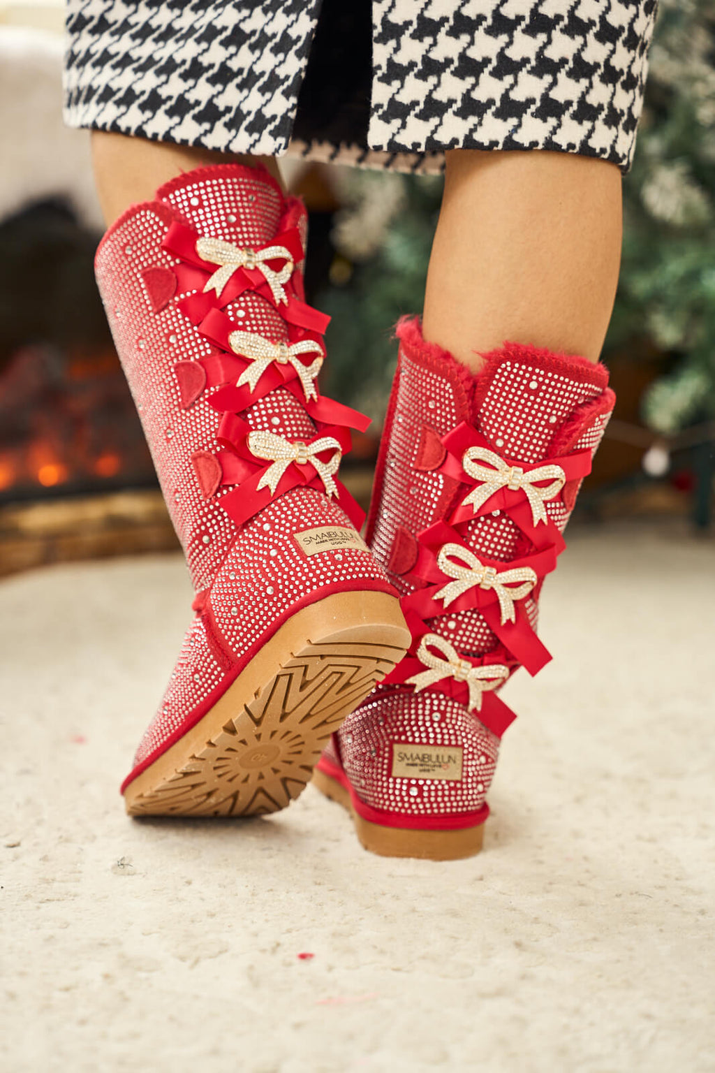 UGG Swifties Diamond Stage Ribbon Bows Suede Boots - Red