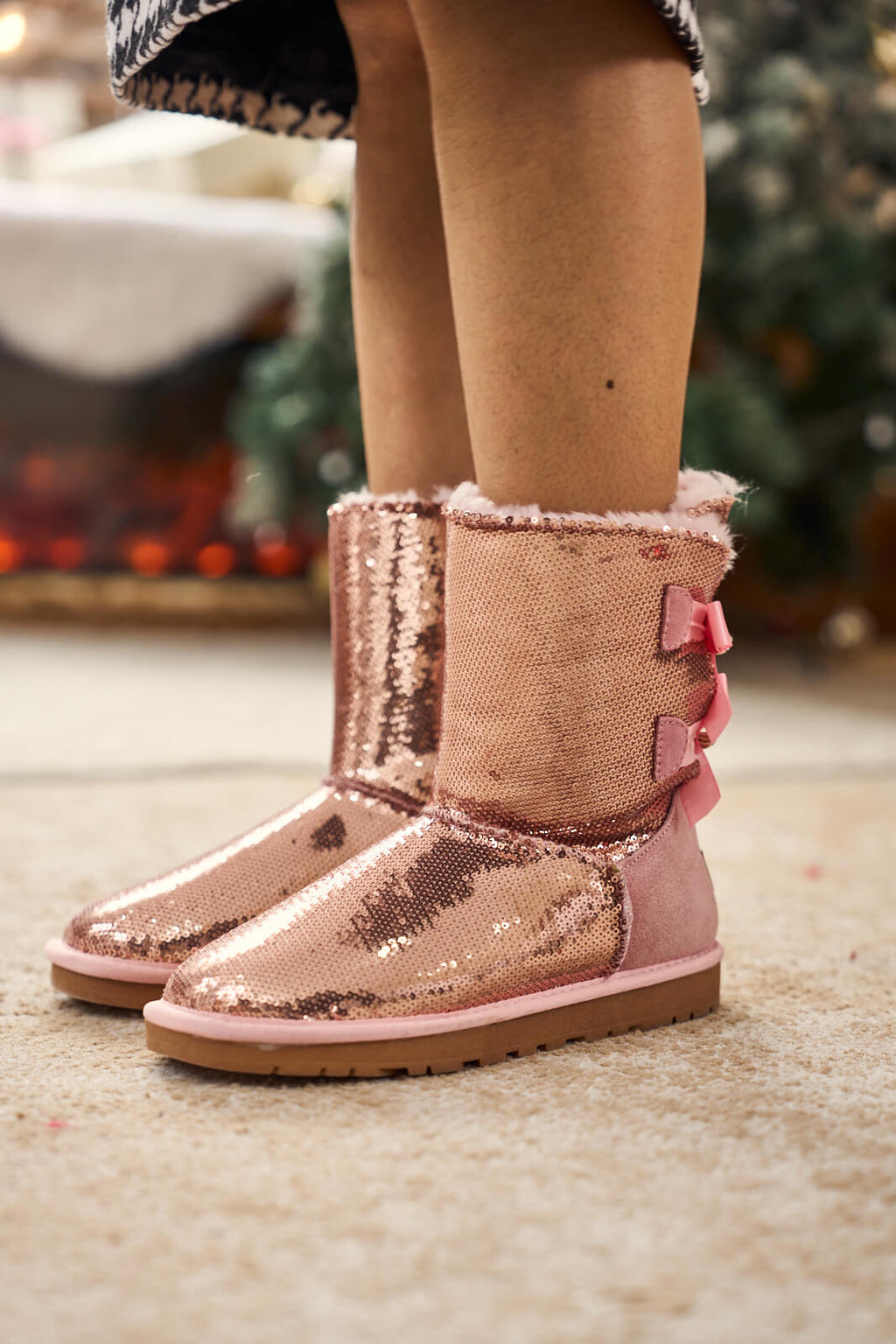 UGG Haute Holidays Sequin Glam Shearling Boots - Pink