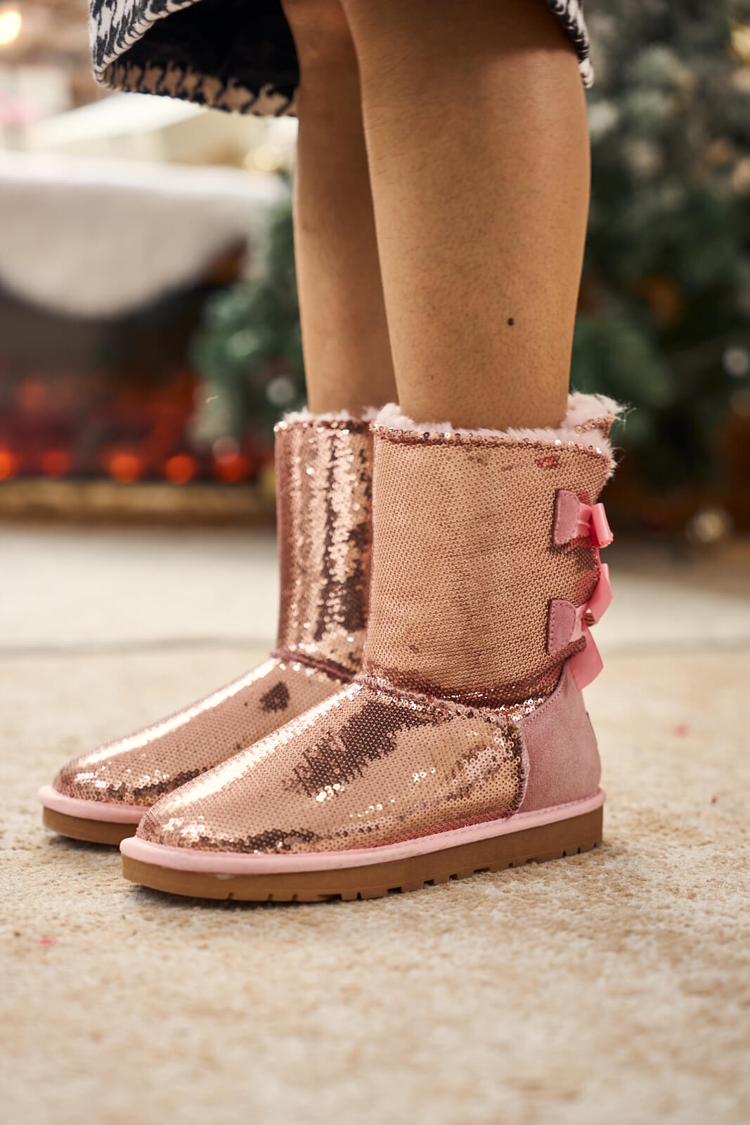 UGG Haute Holidays Sequin Glam Shearling Boots - Pink
