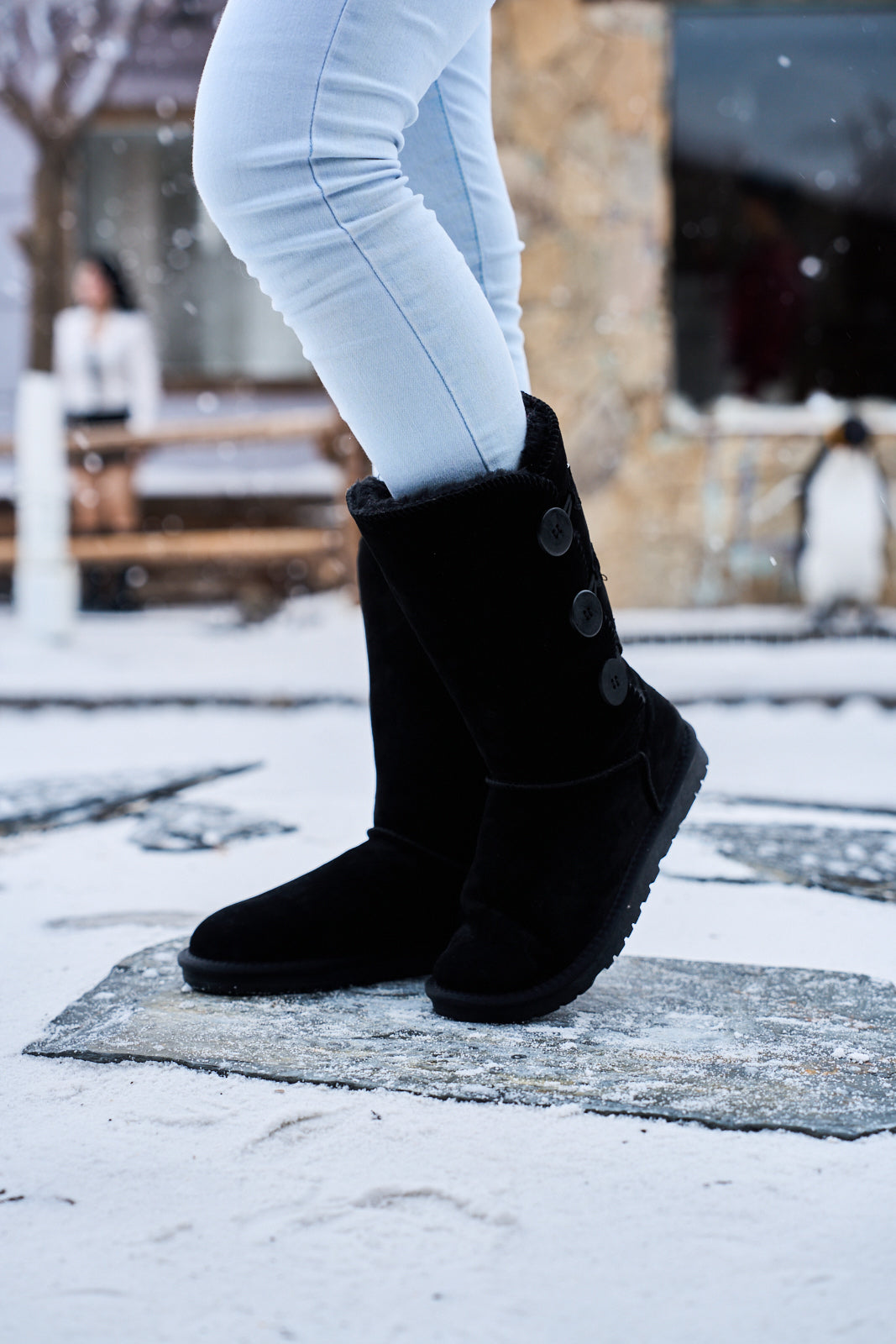 UGG Side Button Faux Fur-Lined Leather Suede Boots - Black