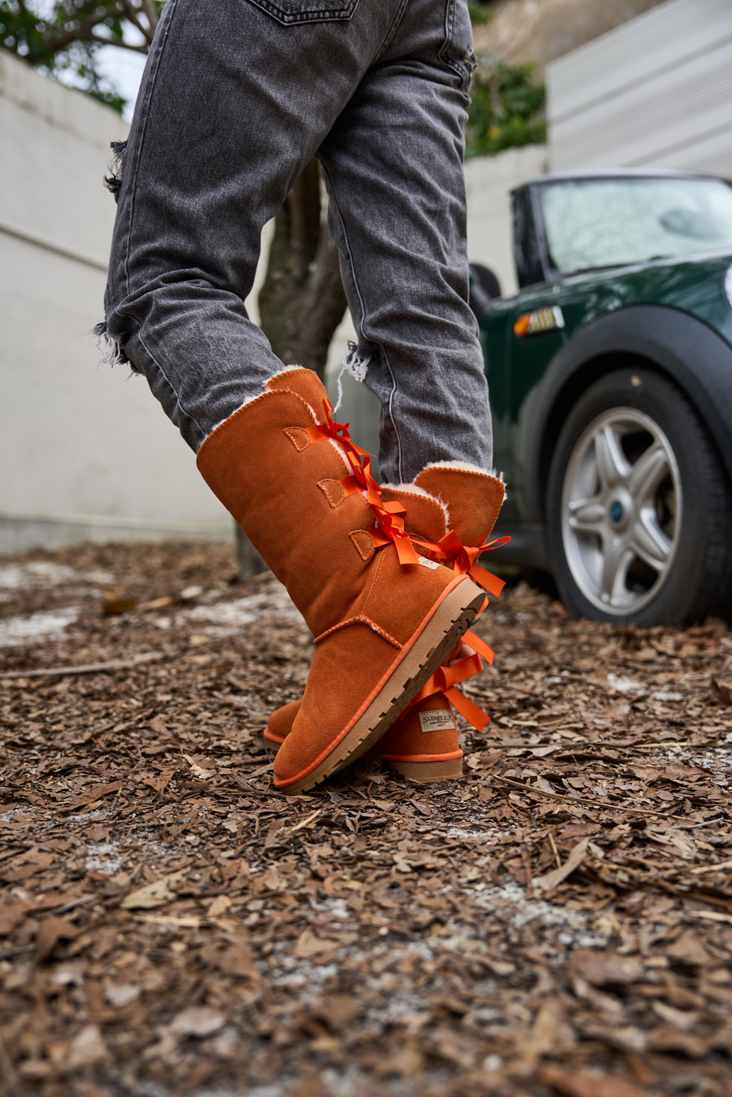 UGG Tri Ribbon Bow Suede Boots - Orange