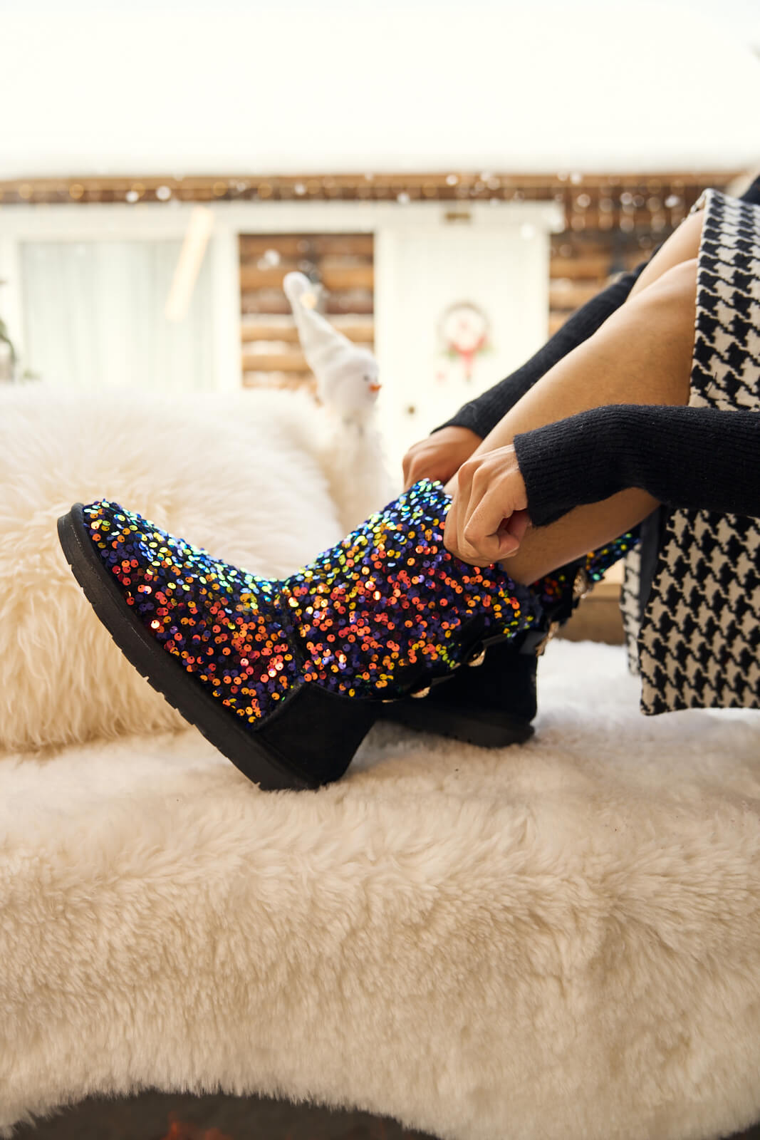 UGG Haute Holidays Sequin Glam Shearling Boots - Multi