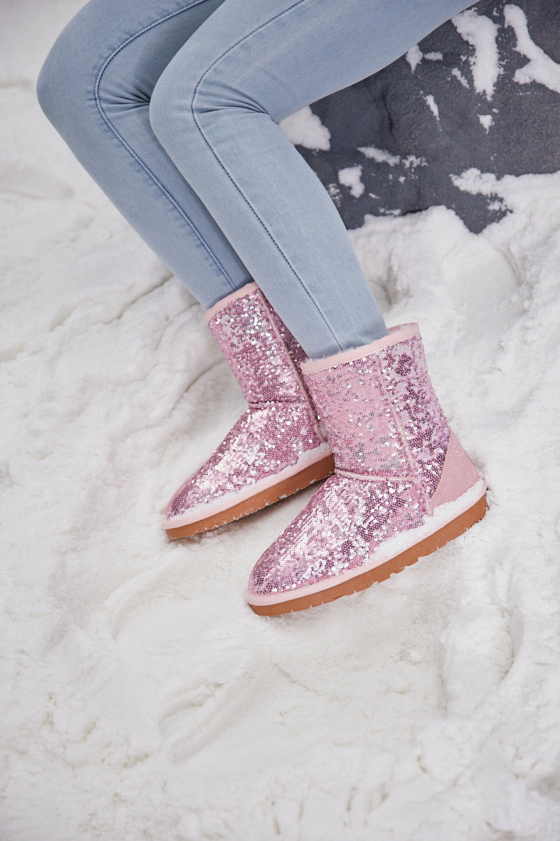 UGG Dallas Glam Sequin Shearling Boots - Baby Pink