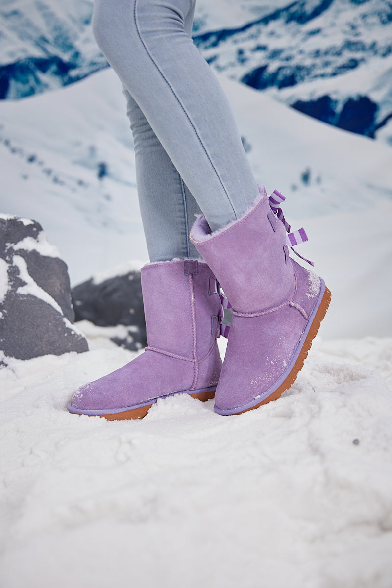 UGG Serenity Striped Bailey Bow Shearling Boots - Lavender