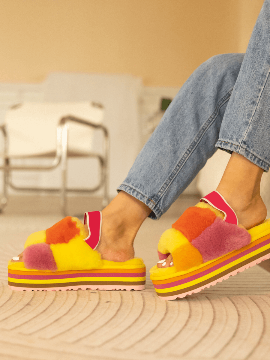 UGG Harmony Contrast Woolen Platform Slipper - Yellow