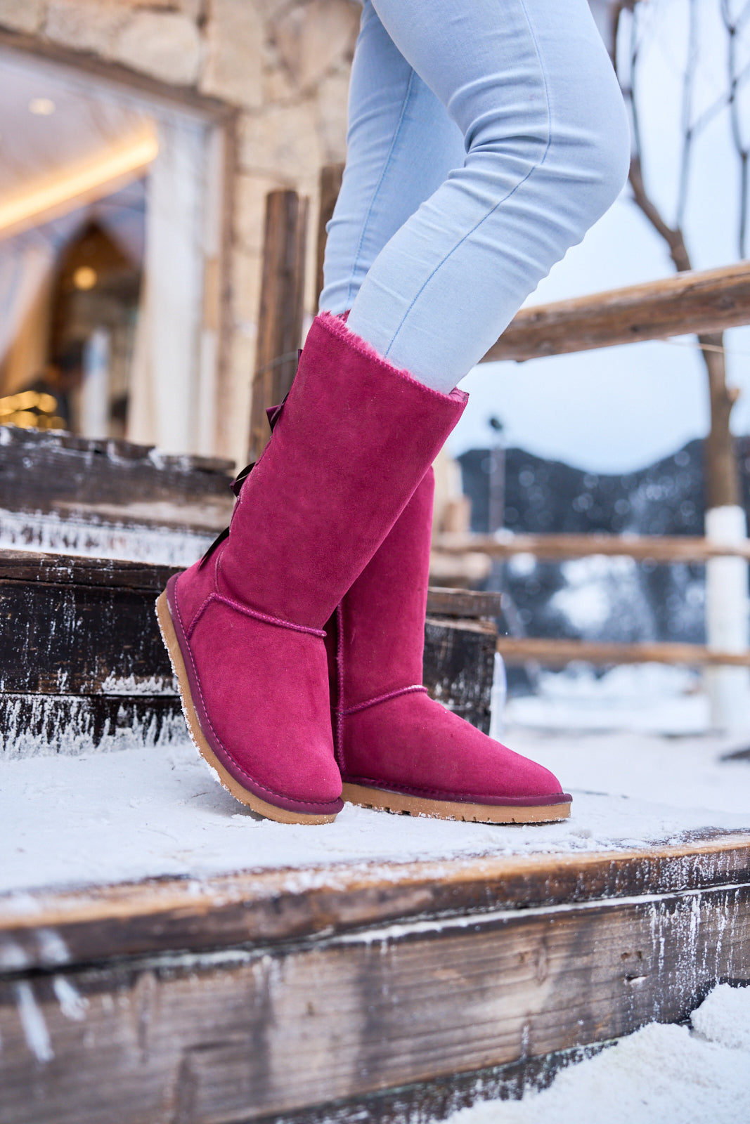 UGG Tri Ribbon Bow Suede Boots - Claret